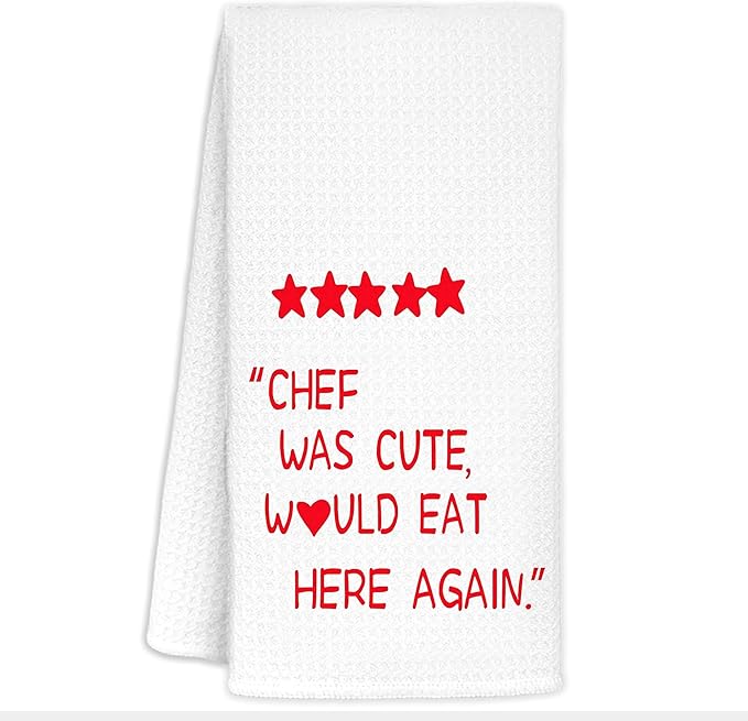 Funny Kitchen Towels - Chef was Cute Would Eat Here Again Dish Towels for Kitchen, Aesthetic Kitchen Decor, Funny Kitchen Decor, Chef Gifts, 16x24