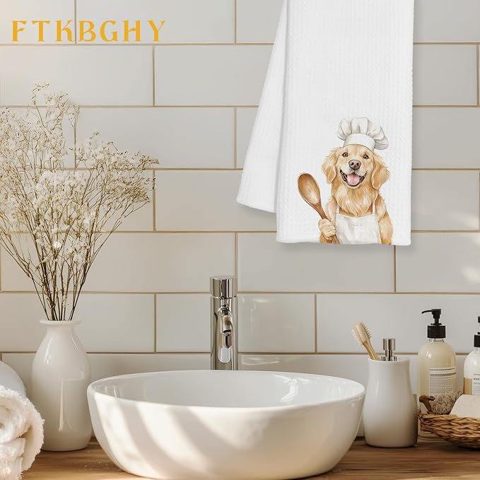 Funny Golden Retriever Chef Kitchen Towels, Golden Retriever Gifts for Women Men, Chef Gifts, Funny Dog Decorative Dish Hand Tea Towels for Kitchen Bakery, 16x24 Inch