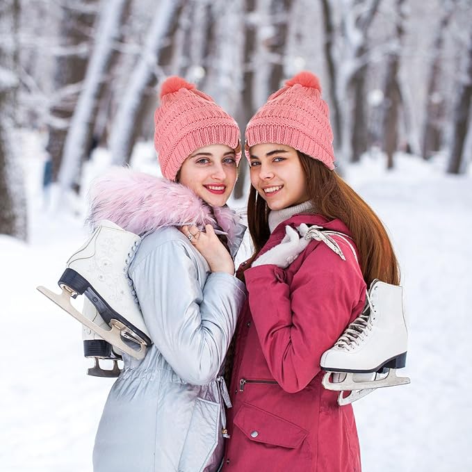 5 Pieces Women Winter Warm Set Knit Beanie Hat Scarf Touchscreen Gloves Earmuffs Stockings 5 in 1 Ski Outing Set for Gift