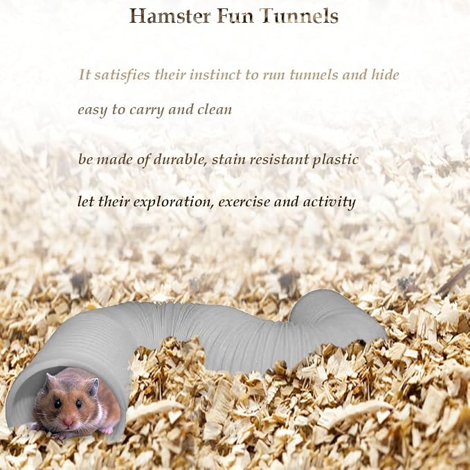 PINVNBY Plastic Hamster Cage Tunnels with Chew Toy,2 PCS Small Animal Folding Tube Guinea Pigs Training Hideout Tunnel 19 PCS Ferrets Cage Accessories for Mouse Gerbils Rats Mice(Gray)