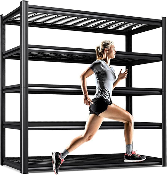 5 Tier Heavy Duty Garage Shelving, 2500LBS Adjustable Metal Storage Shelves, Boltless Industrial Shelving Unit for Garage, Basement, Warehouse, Pantry, Closet, Kitchen, 78"x 46"x 20" Black