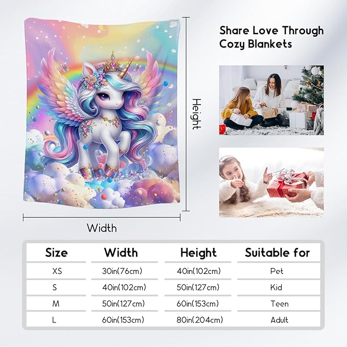 Unicorn Blankets Girls Gifts - 40x50 Inches Cute Throw for Kids - Cozy Soft Fleece Blanket for Couch Bed
