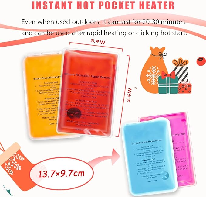 Reusable Snap Heat Pack, Hand Warmers Boil Click Heat Pocket Hand Warmer, Pouch Gel Hand Warmers for Camping for Outdoor, Indoor, Working, Studying, Camping, Warm Gifts
