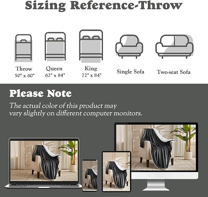Cozy Heated Blanket Throw Size - Fast Warming Electric Throw Blanket with 6 Heat Settings & 4 Hours Auto-Off, Ideal Gift for Her, 50"x60", Slate Grey