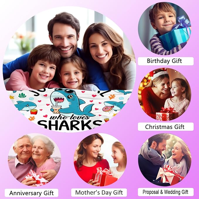 Shark Gifts Blanket for Women Girls Just A Girl Who Loves Sharks Blankets and Throws Stuff Shark Themed Gifts for Women Girls Kids Adults Animal Sharks Lovers Birthday Decorations Room Decor 60"X50"