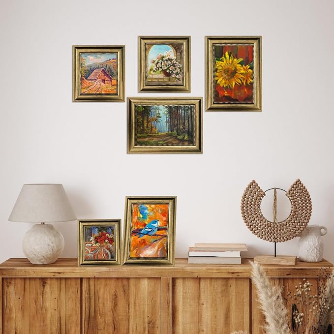 8x8 Picture Frame 4 set Ornate Vintage Picture Frames Gold for Wall Display, Gold 8 by 8 Frame for Wall home best gift