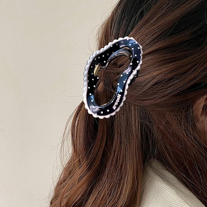 1pc Large Cloud Hair Claw Clips for Women, Summer Hair Clips Black Cute Polka Dots Hair Jaw Clamps Strong Hold Hair Catch Barrette Fashion Styling Non-Slip Claw Clips for Women Kawaii Hair Accessories