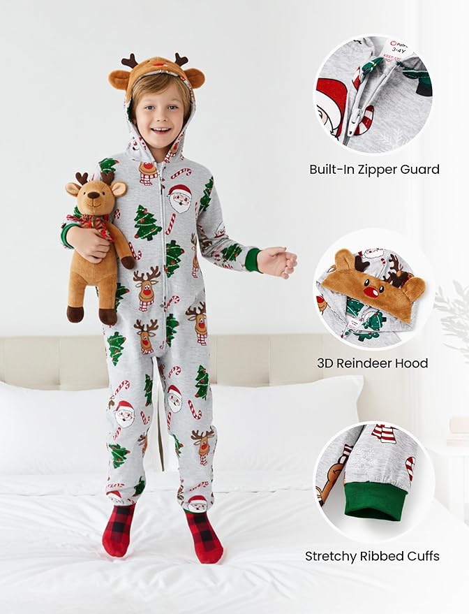 PATPAT Matching Family Christmas Onesie Pajamas – Holiday Hooded Jumpsuit Sleepwear PJs Couples Xmas Loungewear with Socks