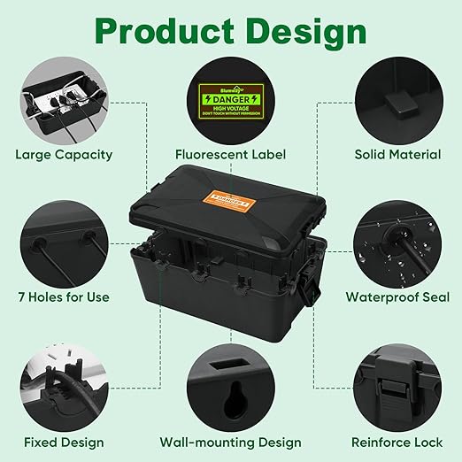 Blumway Large Outdoor Electrical Box (12.5x8.5x5 inch), IP54 Waterproof Outdoor Outlet Extension Cord Cover Weatherproof, Protect Outlet, Plug,Power Strip,Timer, Socket,Holiday Light