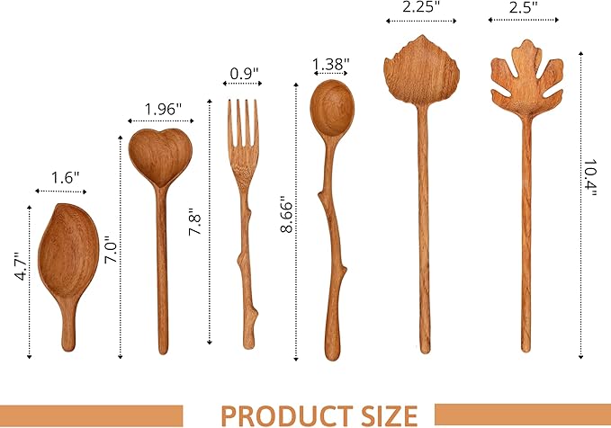Natural Wooden Spoons and Forks Set (Set of 6), Hostess Gifts for Women, Couple, Thanksgiving, Christmas Gifts Ideas for Mom, Kitchen Cottagecore, Handmade Cooking Gift Ideas