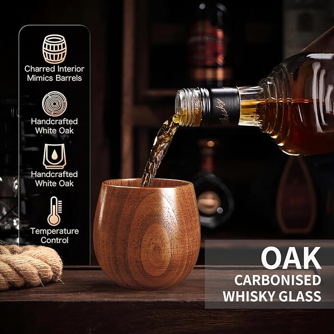 Wooden Whiskey Glass Gifts For Men - Charred Wood Bourbon Whiskey Glasses, Perfect for Men Who Have Everything, Gift for Dad or Boyfriend on Father's Day, Birthday, Christmas, Thanksgiving (1 Pack)