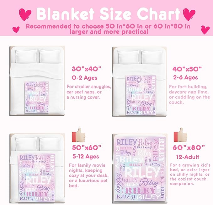 Ships Next Day- Custom Blanket with Name, Personalized Kids Throw Blankets, Teen Girl Gifts Trendy Stuff, Christmas Birthday Gifts for Boys Girls