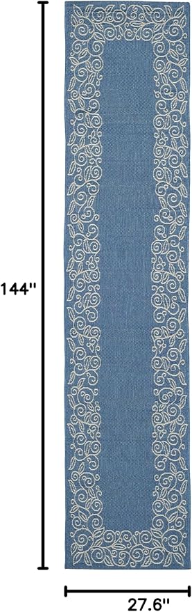 SAFAVIEH Washable Rug Outdoor Courtyard Collection - 2'3" x 12' Runner, Blue & Beige, Non-Shedding & Easy Cleaning, Ideal for Patio, Backyard, Mudroom (CY5139C)