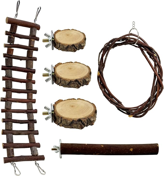 BNOSDM Sugar Glide Cage Accessories 6 Packs Wood Sugar Glider Toys Hanging Cage Ladder Sugar Glider Perch Stand Climbing Platform for Hamster Squirrel