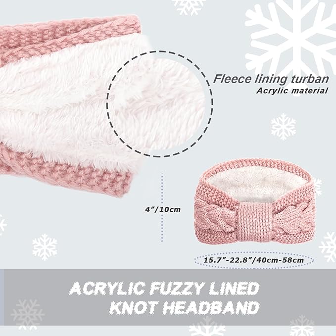AQOKKA Knit Winter Headbands for Women Fuzzy Wool Fleece Lined Ear Warmers Elastic Turban Crocheted Head Wrap Winter Accessories for Women Cold Weather