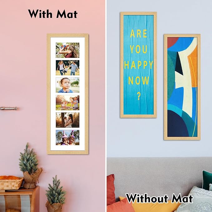 8x26 Collage frame with 6 Openings 4X6 Pictures, Multiple Picture Frame with Mat, Wall or Tabletop Decor, Natural Wood Grain,2 Pack