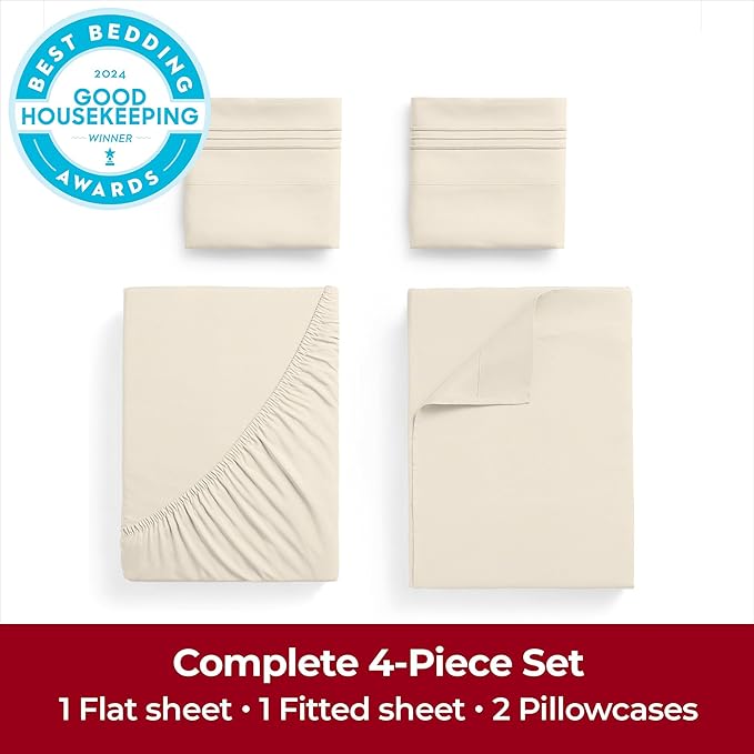 Mellanni Extra Deep Queen Sheets - 4 PC Iconic Collection Bedding - Hotel Luxury, Ultra Soft, Cooling Bed Sheets - Wrinkle, Fade, Stain Resistant (Queen, Golden Ivory)