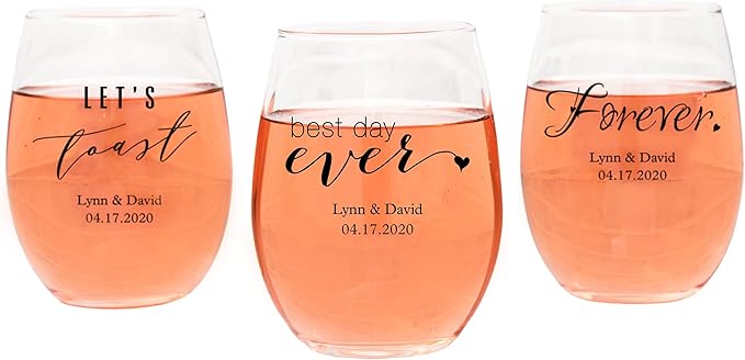 WEDDINGSTAR Personalized Small Stemless Wine Glass 9oz - 24 pack