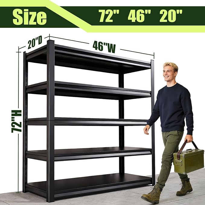 3000LBS Garage Shelving, Heavy Duty Garage Shelves, Adjustable Metal Shelving Unit, Easy Assembly Garage Storage Shelves, Utility Storage Rack Shelf for Garage, Basement, 72" H x 46" W x 20" D