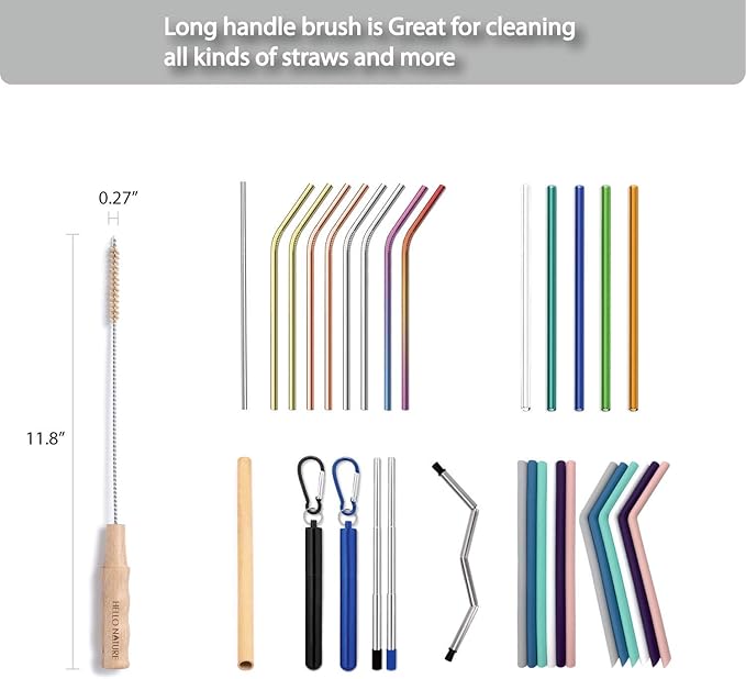 4Pcs Long Handle Bottle Cleaning Brush Set by HELLO NATURE, Sustainable & Biodegradable Natural Fibre Bamboo Handle Brushes Zero-Waste & Plastic Free