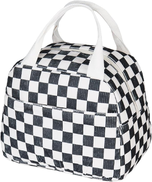 Lunch Bag for Women Men - Reusable Insulated Lunch Box with Handle, Leakproof Checkered Design for Office, School, Picnic