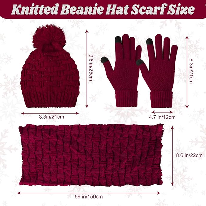JenPen 4 Pcs Winter Hat Scarf and Gloves Set for Women Include Ear Cover Cold Weather Scarf Hat Knit Beanie Gloves
