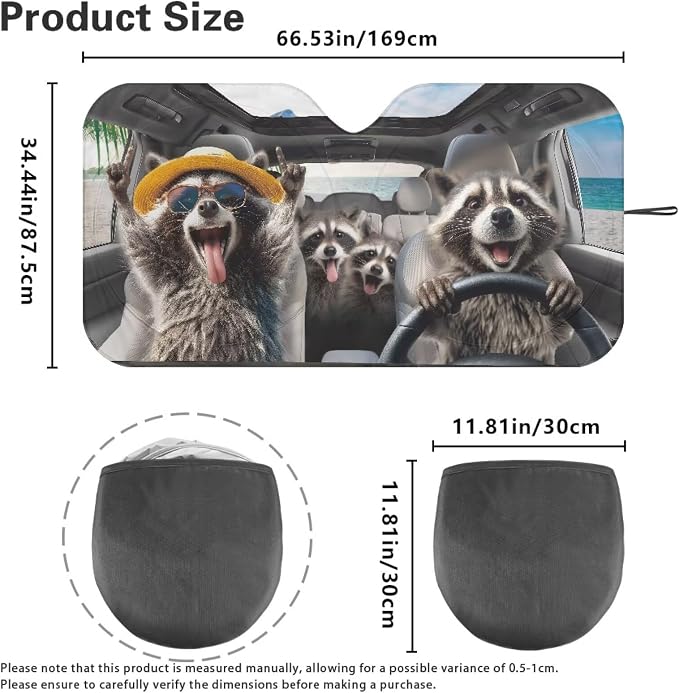 Funny Raccoon Car Front Windshield Sun Shade Universal Fit for Car Window Sunshades Cover Foldable Vehicle Windshield Protecion Heat Reduction Automotive Interior
