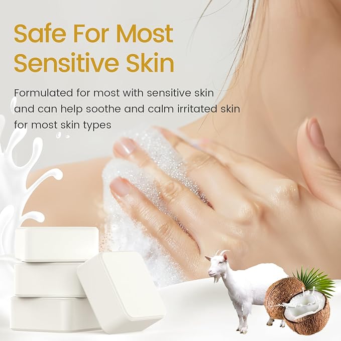 Goat Milk Soap Bar 4.8 oz (4 Bars) For Dry Sensitive Skin. Natural Soap For Women, Men, Kids & Baby. Great For Face & Body