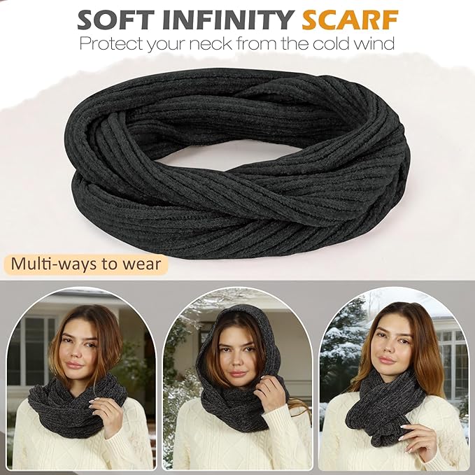 Winter Hats Gloves Scarf Set for Women, Beanie Hat Headband Ear Warmer, Infinity Scarf Touchscreen Gloves for Cold Weather
