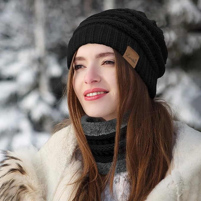 Loritta 3 Pieces Winter Hats for Women Scarf Touch Screen Gloves Set Thick Warm Fleece Lined Beanie Hat Gifts