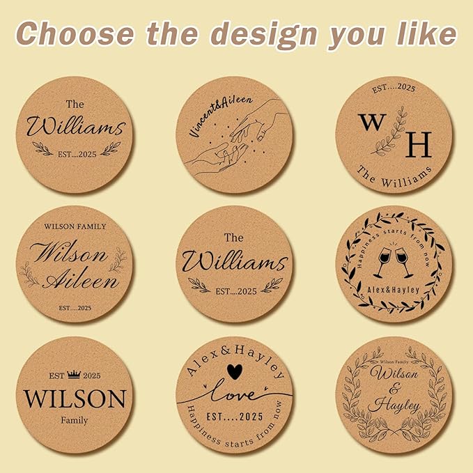 5-500Pcs Custom Cork Coasters Personalized Coasters with Photo Text for Drinks Non-Slip Design Your Own Wedding
