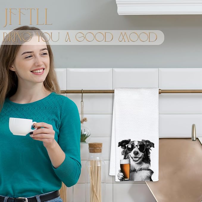 Funny Collie Beer Kitchen Towels, Collie Gifts Dish Tea Towels for Kitchen Decor, Bar Towel for Bartender Kitchen, Beer Lover Gift, 16x24 Inch