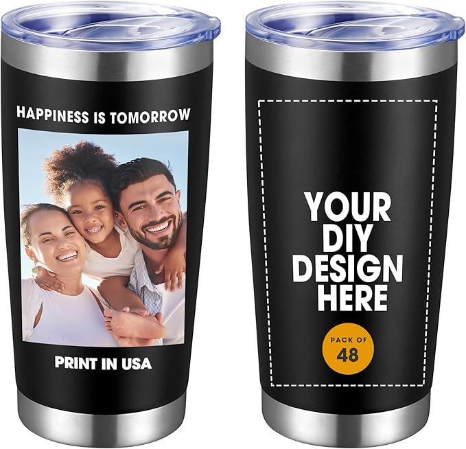 Personalized Custom Tumbler Print in USA 48 Pcs 20oz Stainless Steel Coffee Cup with Lid & Straw Double Wall Insulated Tumbler with Colorful Text Logo Photo