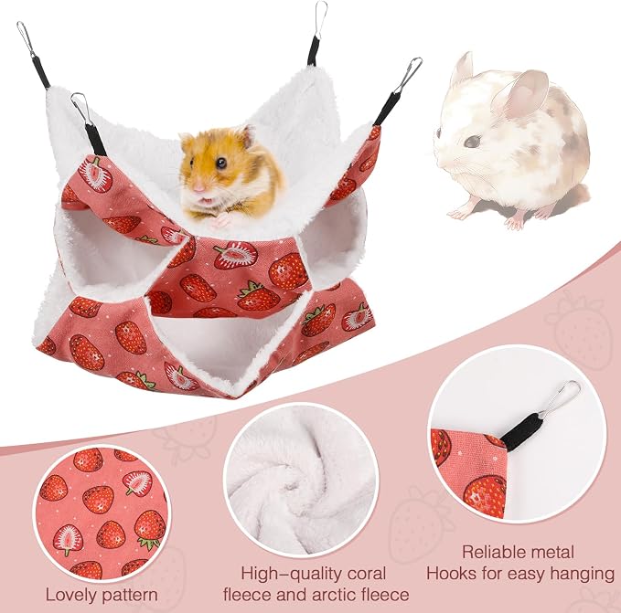 3 Tier Ferret Rat Hammock, Guinea Pig Cage Accessories, Light Red | Rat Hammock for Cage, Pet Cage Hanging Hammock, Small Animals, Guinea Pig, Ferret, Kitten, Squirrel, Chinchilla, Rat, Parrot