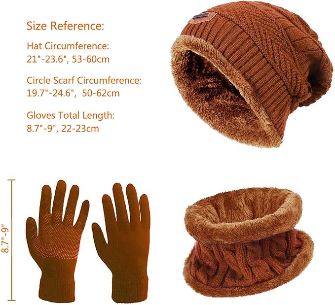 HINDAWI Winter Hat Scarf Gloves Slouchy Beanie Snow Knit Skull Cap Touch Screen Mittens Circle Scarves for Women Men