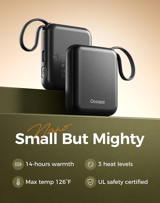 OCOOPA Hand Warmers Rechargeable, Smart Temp Control,100℉ -126℉, UL Safe, 7H*2 Long Battery, Small Palm-Sized Slim Fits Gloves, Purse, Camping, Travel, Cold Hands Gifts Women,UT5 Nano