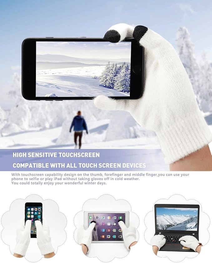 Womens Winter Warm Knit Beanie Hat Touchscreen Gloves Long Neck Scarf Set with Fleece Lined Skull Caps Gifts for Women