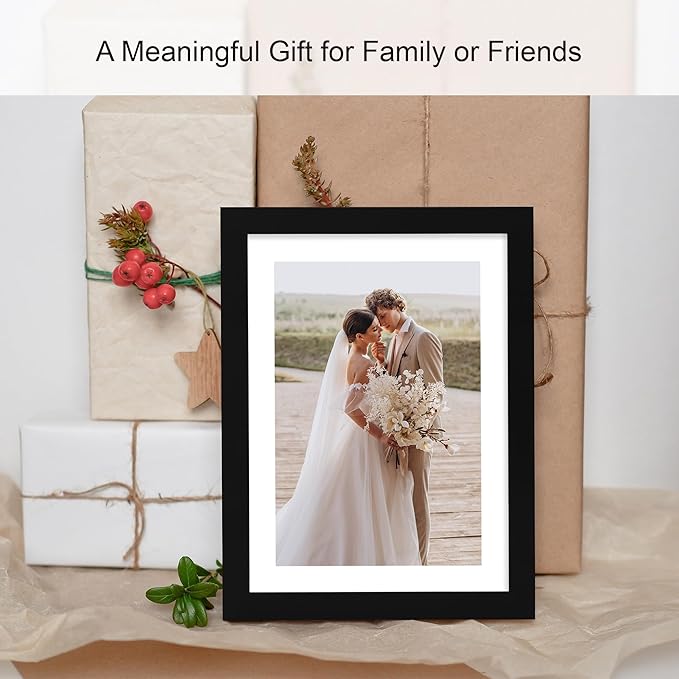 6x6 Picture Frame Set of 4, Made of Real Glass and Black Wooden Frame - Display Picture 4x4 with Mat or 6 x 6 Without Mat, 6x6 Photo for Wall or Tabletop