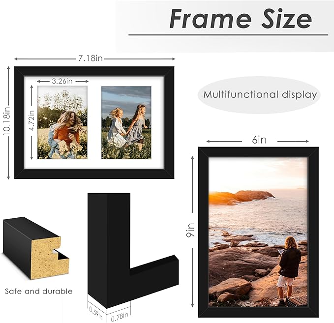 6x9 Picture Frame Double 3.5x5 Collage Picture Frame Displays Two 3.5x5 inch Photos Collage Wall Decor Wall Hanging or Tabletop Black