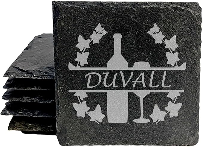 Vine & Glass: Personalized Slate Coasters for Wine Lovers - Square Slate - Set of 8