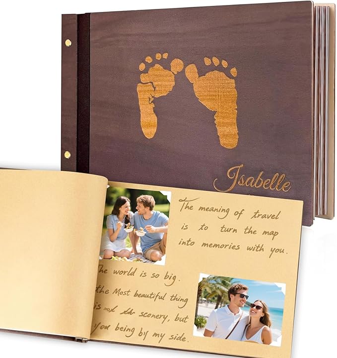 Personalized Photo Album 4x6 Pictures - Wooden Photo Album Book - Custom Family Scrapbook Album,Baby Album and Memory Book - Unique Gift for Wedding Kids Travel Family Baby