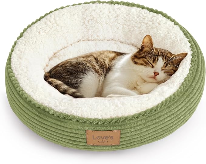 Love's cabin Round Donut Cat and Dog Cushion Bed, 20in Pet Bed for Cats or Small Dogs, Anti-Slip & Water-Resistant Bottom, Super Soft Durable Fabric Pet beds, Washable Luxury Bed Olive Green