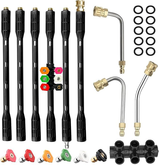 Selkie Pressure Washer Extension Wand - Upgrade Black Power Washer Lance with Spray Nozzle Tips,30°,90°,120° Curved Rod, 1/4’’Quick Connect, Replacement for Anti-Leaked Ring 4000 PSI