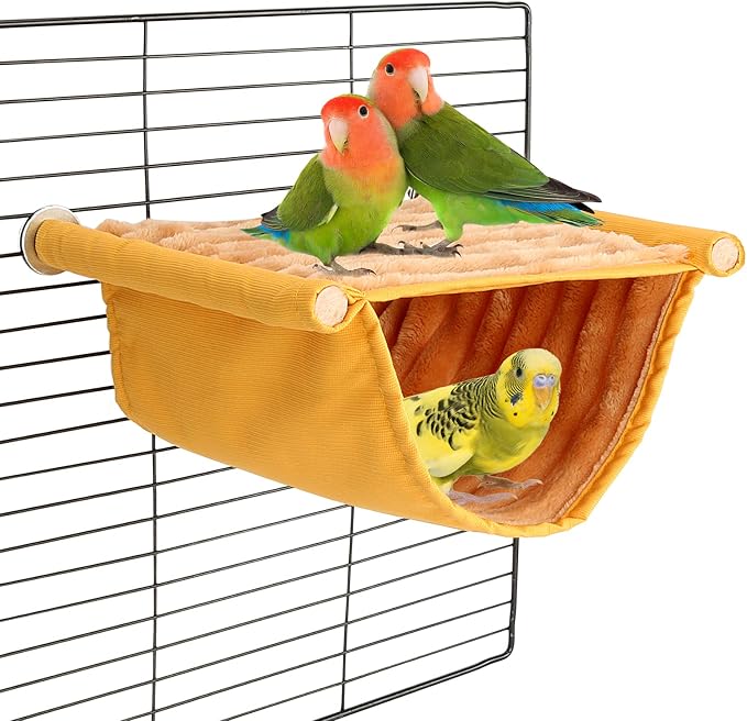 BWOGUE Bird Nest Bed Hanging Hammock, Parakeet Bed for Cage, Cockatiel Bed | Warm Fleece Snuggle Hut, Double-Layer Comfort, Wooden Perch Setup, Washable Hammock