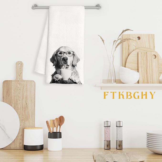 Funny Golden Retriever Coffee Kitchen Towels, Golden Retriever Gifts for Women, Dog Lover Gifts Decorative Dish Hand Tea Towels for Kitchen Coffee Bar Decor, 16x24 Inch