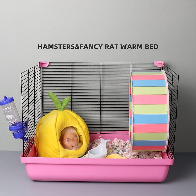 Small Animal Beds, Hamster Bed Cage Accessories Supplies, Rat Hideout Semi-Enclosed Winter Christmas Large Pumpkin Nest for Dwarf Hamsters Gerbils Chipmunks Syrian Hamster and Sugar Glider (Yellow)