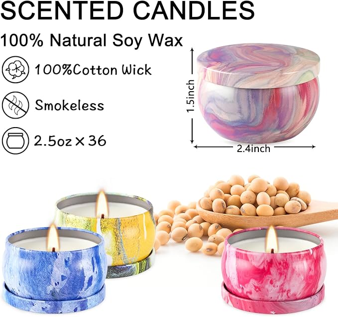 Set of 36 Scented Candle Gift Set,Natural Pure Soy Wax Aromatherapy Candles Essential Oils for Home and Women