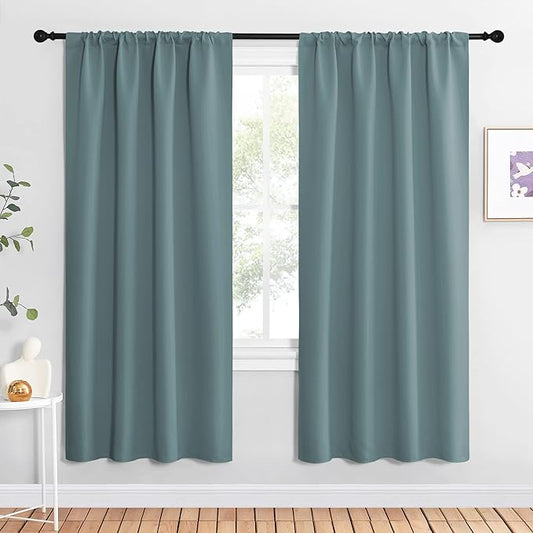 NICETOWN Greyish Blue Blackout Curtains Panels for Window, Thermal Insulated Rod Pocket Blackout Drapes/Draperies for Living Room (2 Panels, W42 x L72 inches)