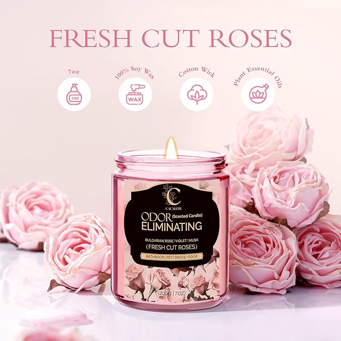 Rose Odor Eliminating Candles, Pet Scented Candles for Home, Single Wick Soy Candle Gifts for Women, Men, Ideal for Creating Relaxing Atmosphere, Over 50 Hours of Burn Time