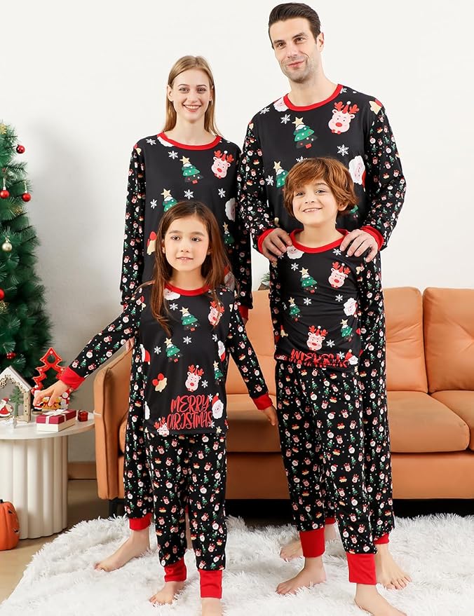 Family Christmas PJs Matching Sets, Cute Holiday Pajamas Printed Top and Pants, Xmas Jammies for Couples/Men/Women